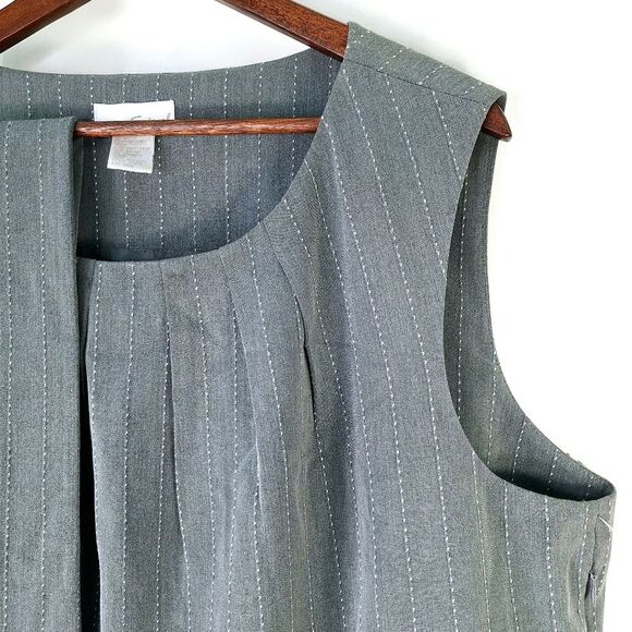 Spiegel Gray Pinstripe Sleeveless Tank Top Belted Business Office Blouse Sz 20W - Picture 2 of 9